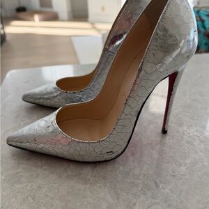 Christian Louboutin Silver Cracked-Patent Pointed-Toe Stiletto Pumps